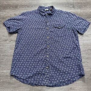 Salt Valley Shirt Mens Large Blue Geometric Vintage Cotton Short‎ Sleeve Button